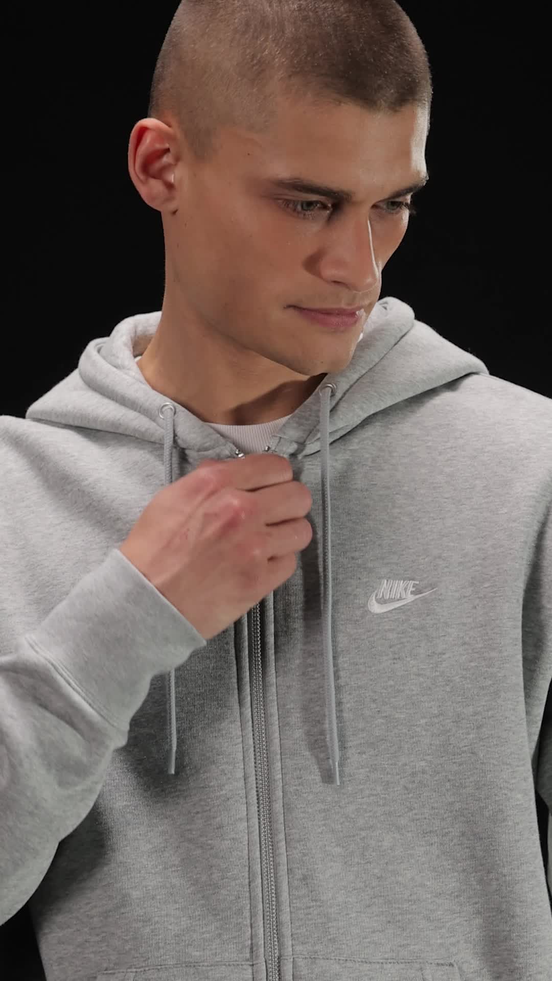 Nike Men's Club Full-Zip Fleece Hoodie, Dark Grey Heather/Light